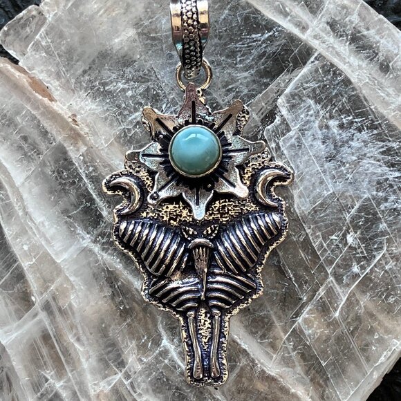 Larimar Flower Luna Moth Sun Crescent Moon Mystic Stone Jewelry Crystal Pendant - Picture 1 of 7